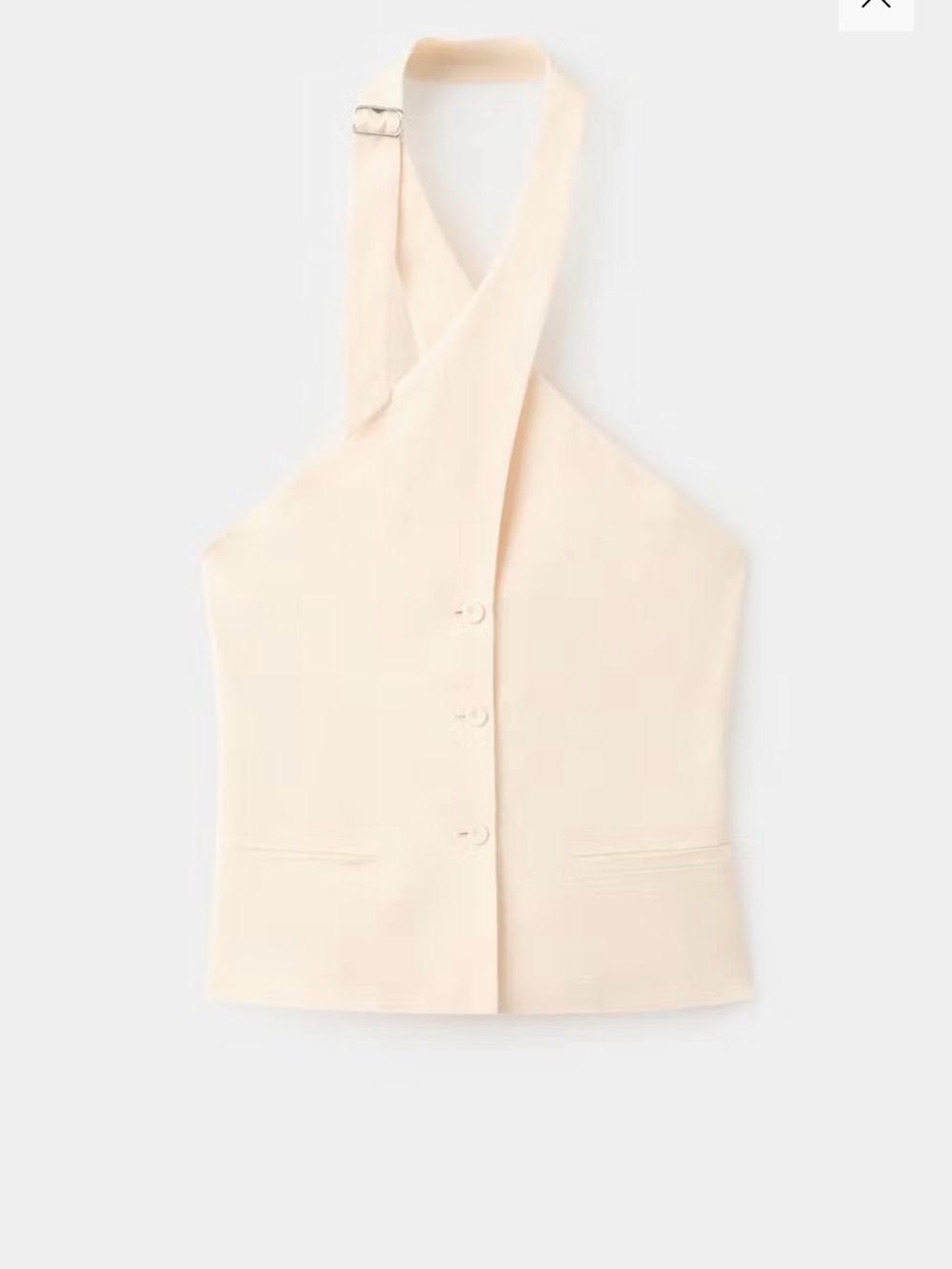 Mango Double-Breasted Linen Halter Backless Button Front Vest Top